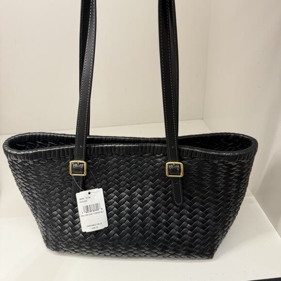 Coach Woven Leather Swing Tote Carryall Shoulder CBF83 Black - Picture 12 of 16